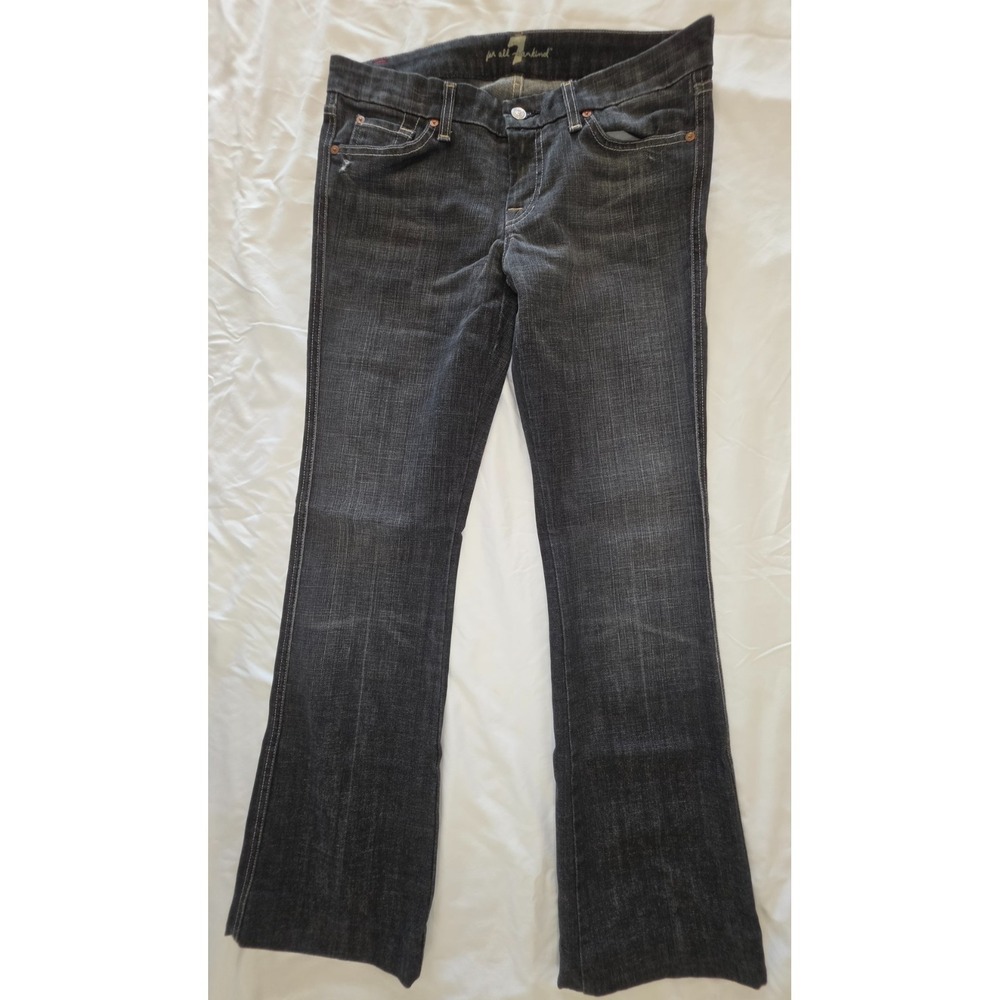 7 For All Mankind A Pocket Jeans Stretch Womens 30 Low Rise Black Boot USA Made - Picture 2 of 11